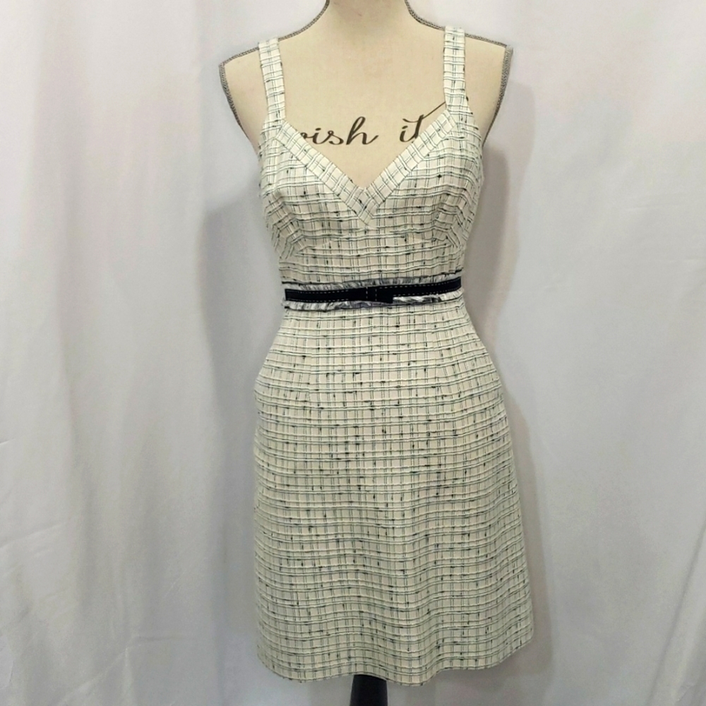 REBECCA TAYLOR Sleeveless Fitted Textured Tweed frayed waist mid with pockets!